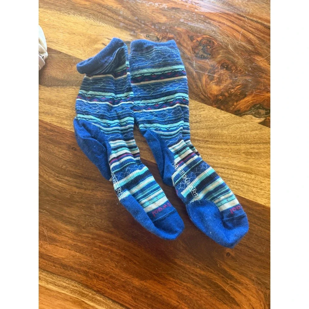 Smartwool Womens Merino Wool Crew Socks Bundle 5 Pairs Striped Blue Purple LG